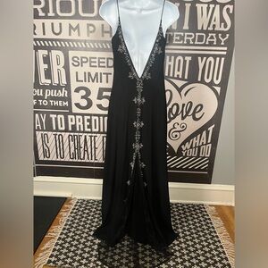 Vintage Y2K Whimsygoth Black Maxi Dress with Low Back and Sheer Train